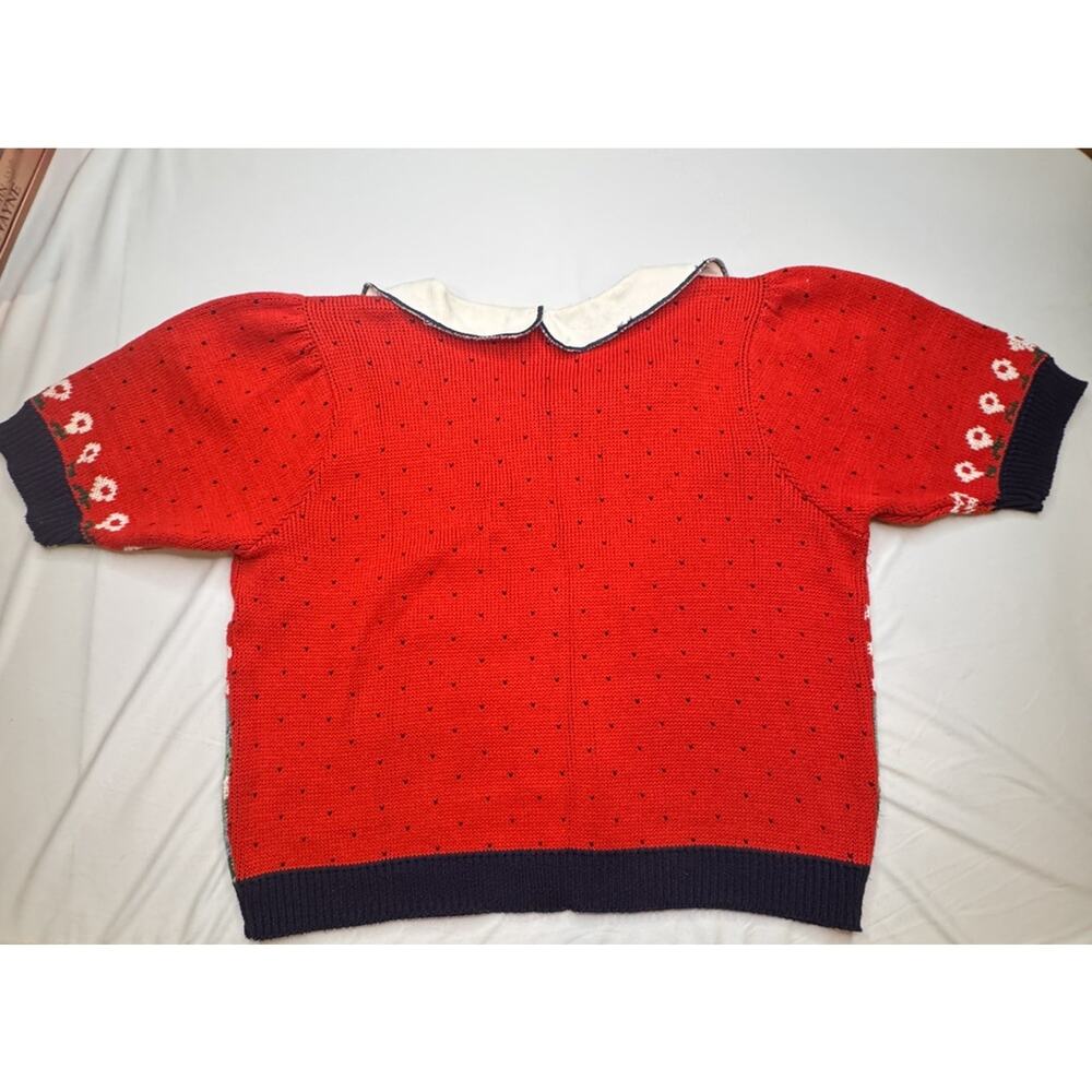 vtg Sweater Loft Womens L Knit Cat Floral Flower Red Cottage Core Grandma Kawaii - Picture 5 of 11